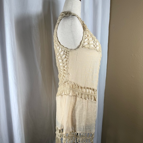 Cream Crochet Fringe Vest Size M Boho Chic Festival Fashion Crochet Fringe Rue21 - Picture 7 of 13